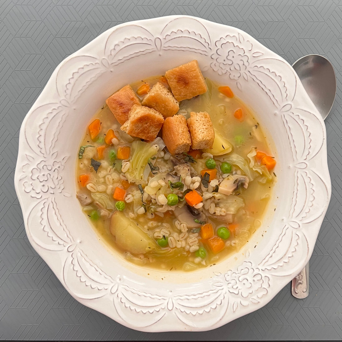 Farmhouse  Vegetable Soup with Herb Croutons