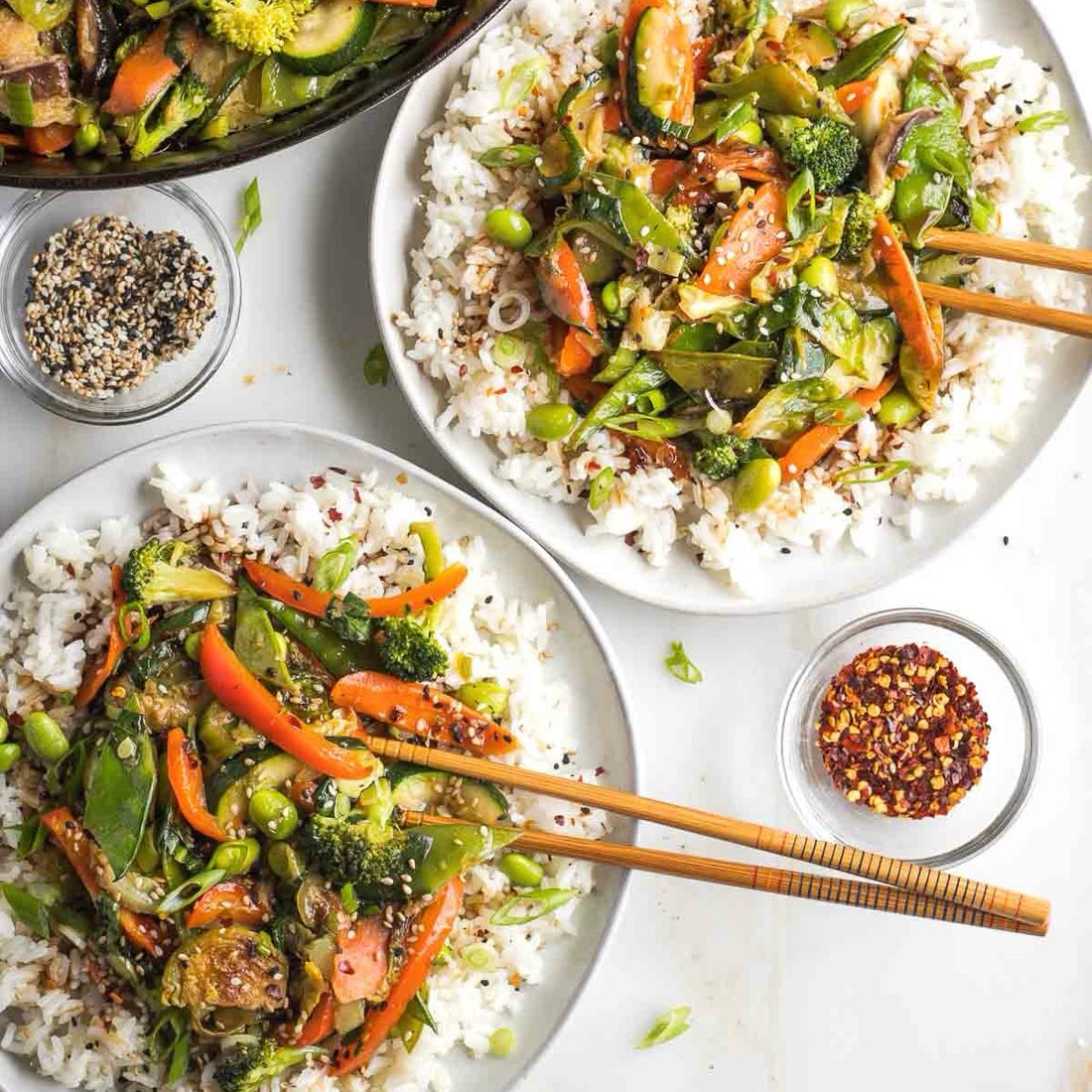 Vegetable Fried Rice with Red Curry Chickpeas
